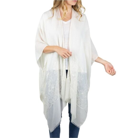 Women's Open Front Embroidered Duster Kimono Wrap - Picture 1 of 5